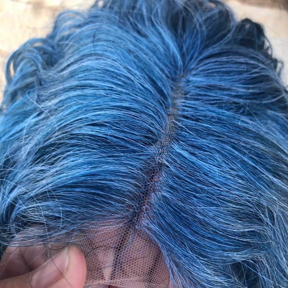 Blue Long Curly Soft Swisslace Lacefront wig - Picture 7 of 16